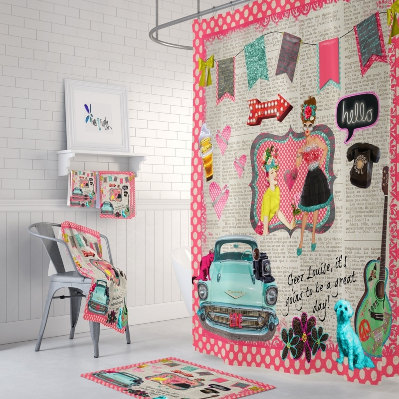 Retro Style Vibrant Shower Curtain and Bathroom Decor
