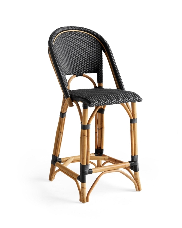 Riviera Black Rattan Bar Stool with Natural Wood Frame