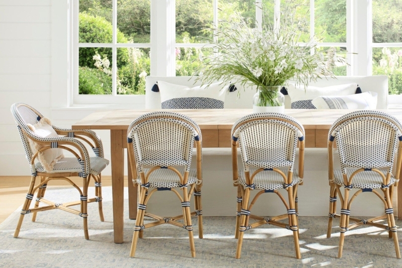 Riviera Rattan Chairs with Natural Wood Dining Table