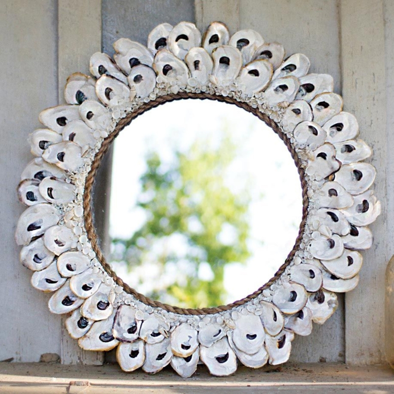 Round Coastal Mirror with Oyster Shell Frame