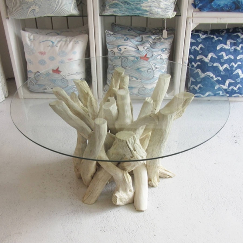 Round Driftwood Coffee Table with Glass Top