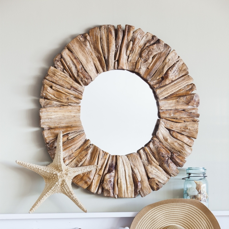 Round Driftwood Mirror with Coastal Decor Accents