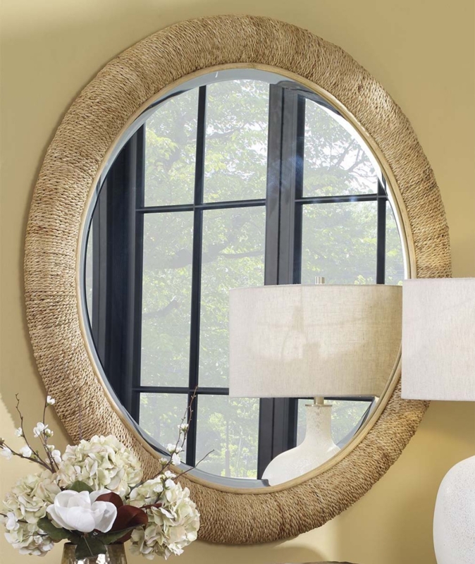 Round Nautical Coastal Wall Mirror with Woven Frame