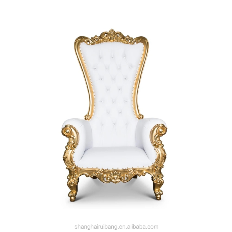Royal White and Gold High Back Throne Chair