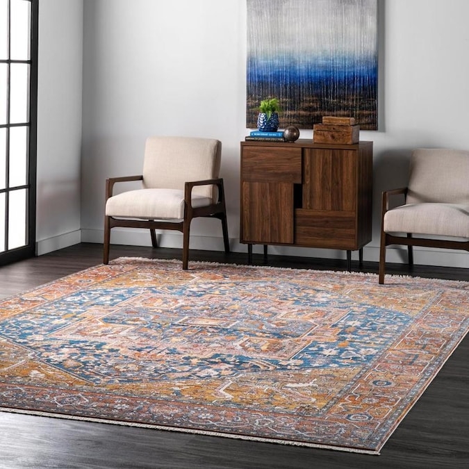 Rust and Blue Medallion Indoor Area Rug