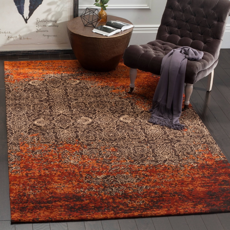 Rust and Brown Vintage Abstract Area Rug