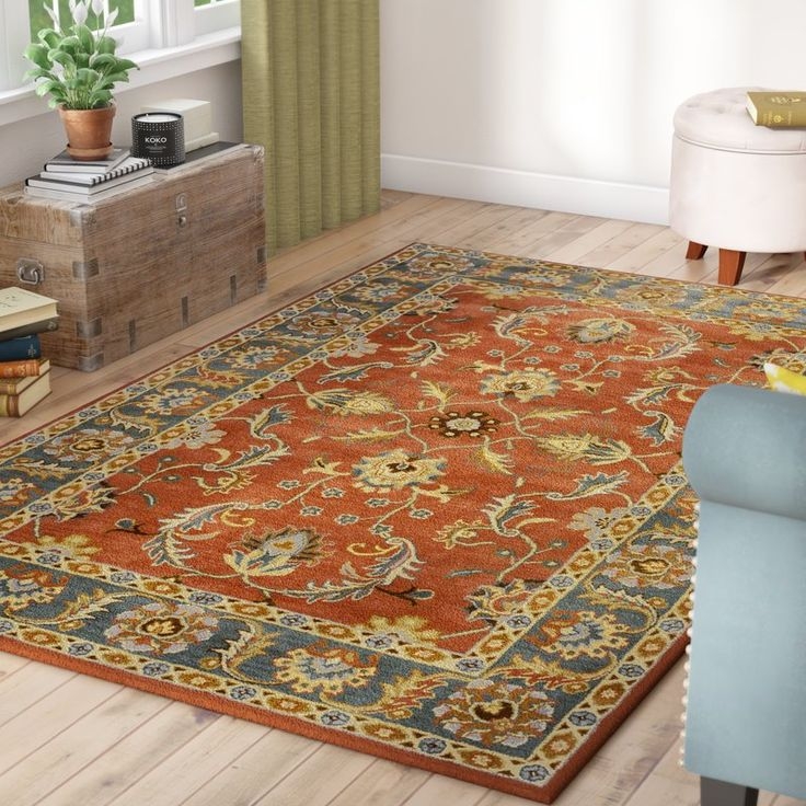 Rust and Charcoal Oriental Handmade Wool Rug
