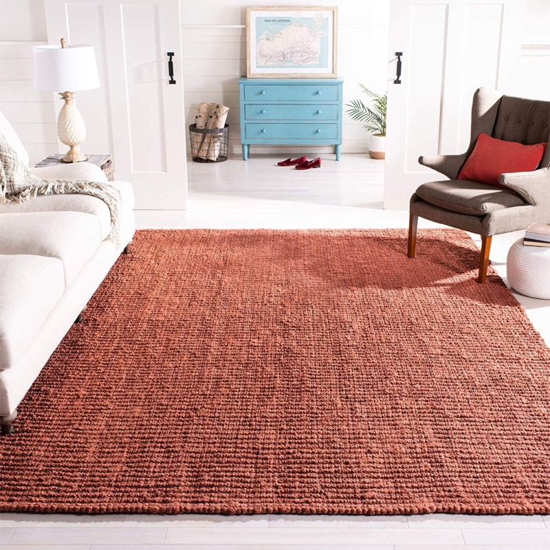 Rust Hand Woven Jute Area Rug in Living Room