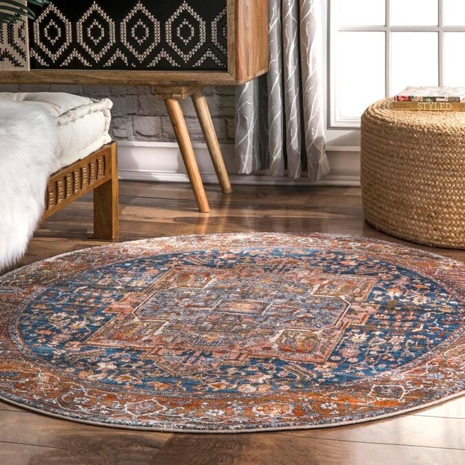 Rust Round Vintage Indoor Area Rug