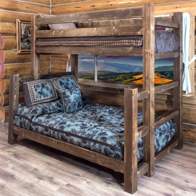 Rustic Cabin Wooden Twin Over Full Bunk Bed