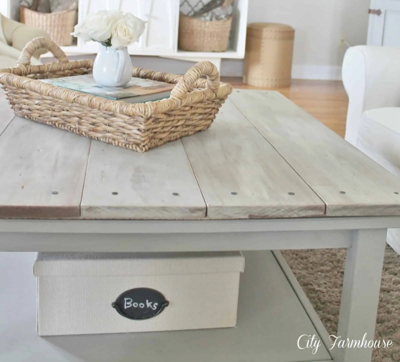 Rustic Coastal Coffee Table with Woven Tray
