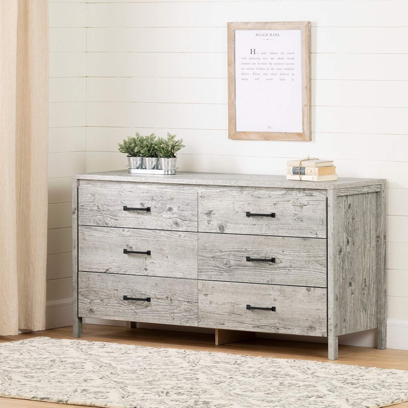 Rustic Coastal Wooden Dresser with Black Handles