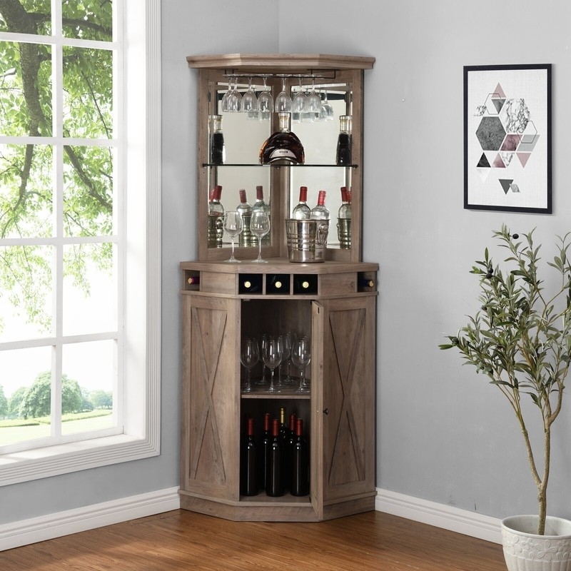 Rustic Corner Wine Rack with Glass Storage