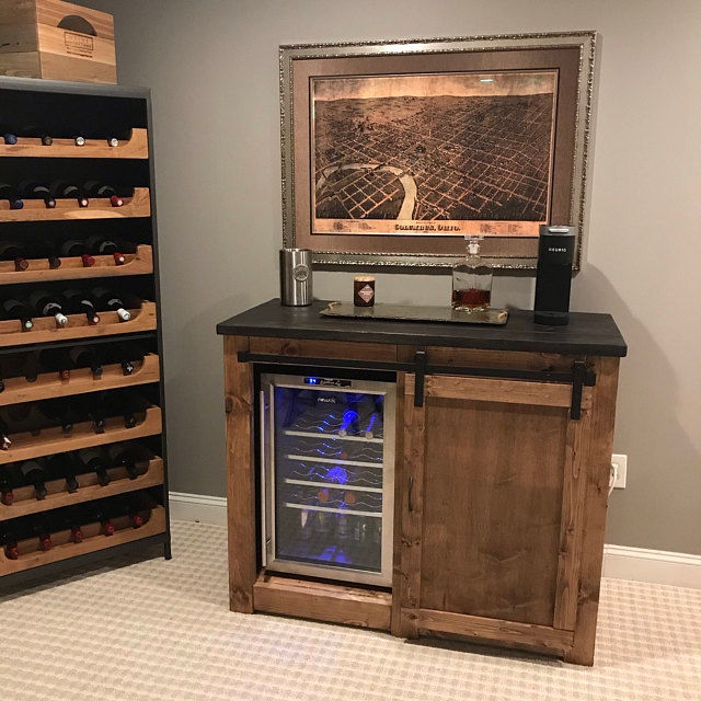 Rustic Country Chic Mini Fridge Coffee Bar Cabinet