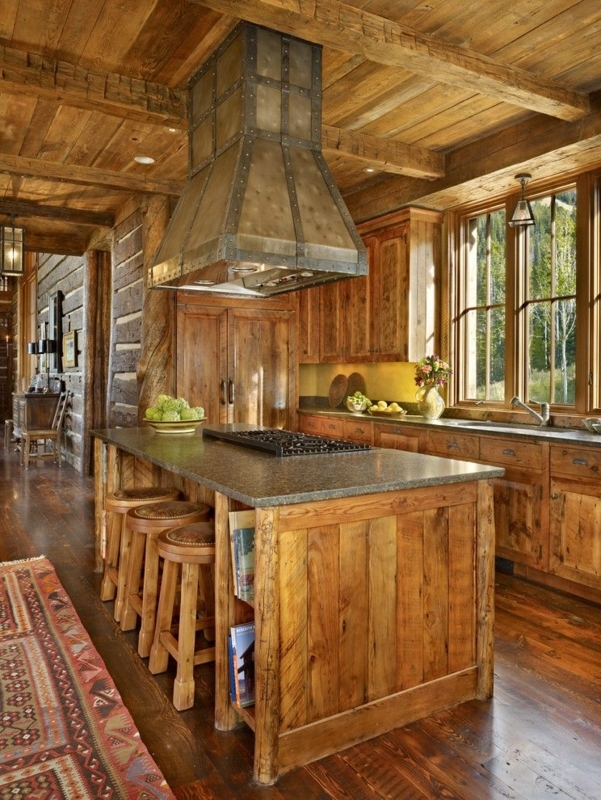 Rustic Custom Kitchen Island with Cooktop and Seating