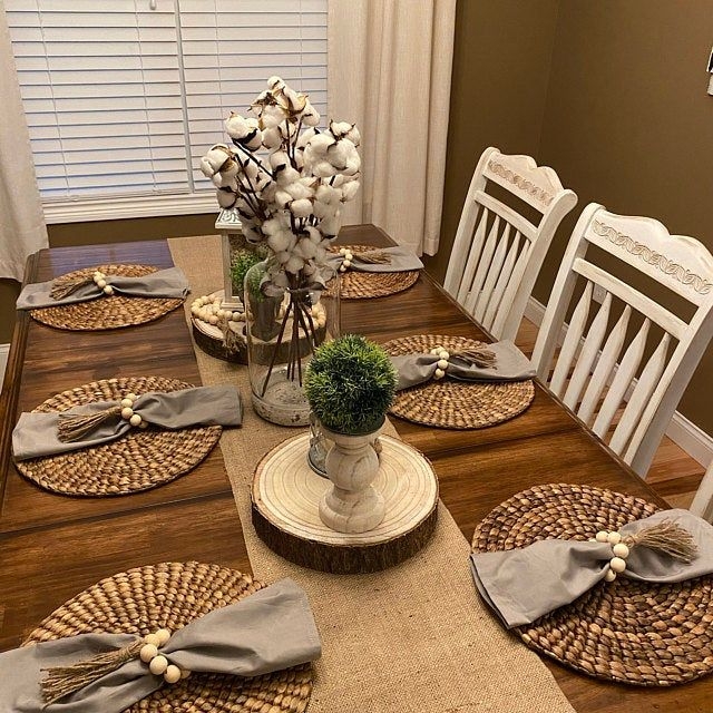 Rustic Dining Table with Natural Placemats and Table Runner