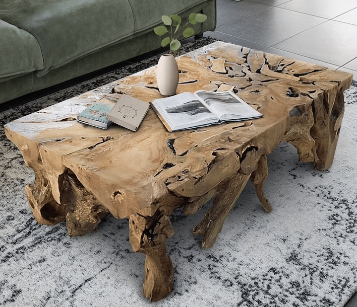 Rustic Driftwood Coffee Table in Cozy Living Room