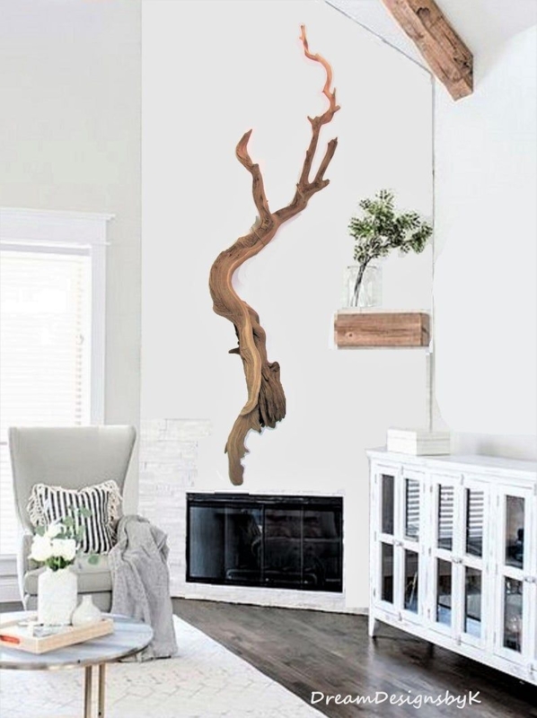 Rustic Driftwood Tree Wall Art in Modern Living Room