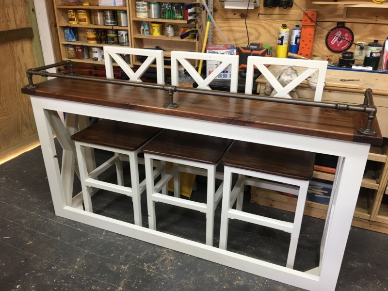 Rustic Farmhouse Style Bar Table with Wooden Stools