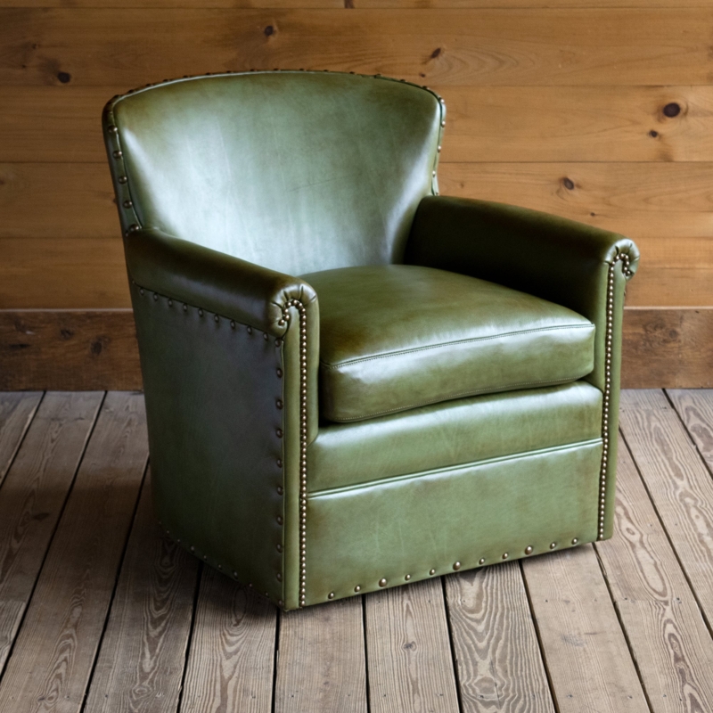 Rustic Green Leather Traveler's Swivel Chair