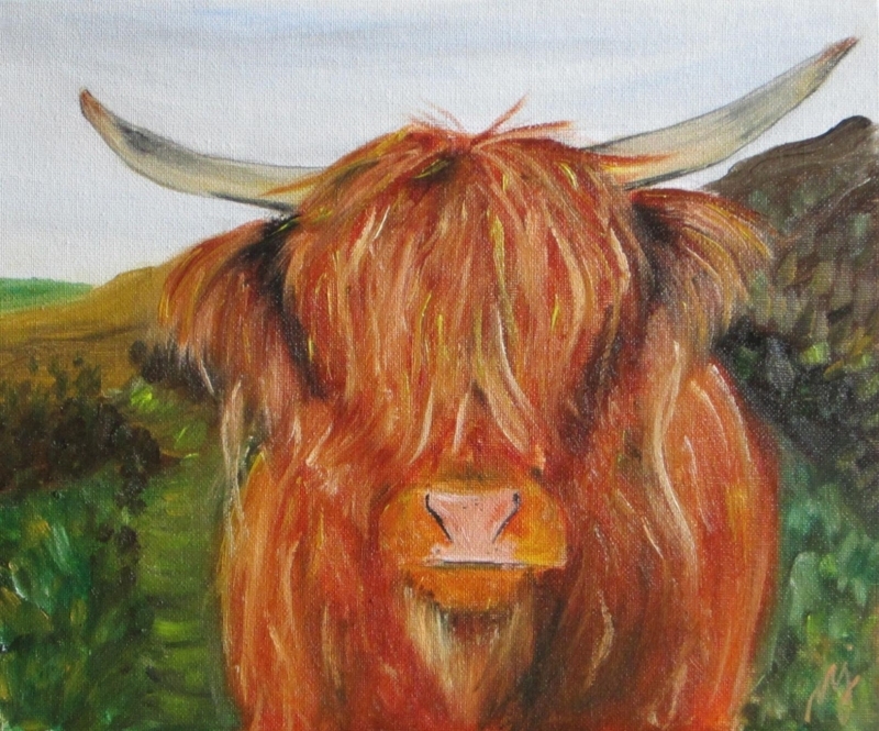 Rustic Highland Cow Oil Painting Art