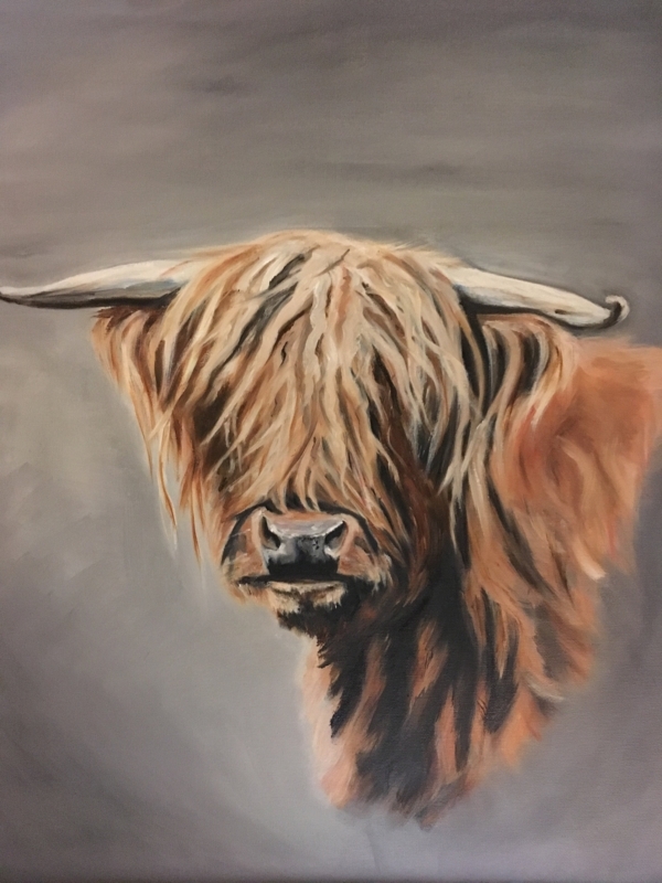 Rustic Highland Cow Original Oil Painting Art