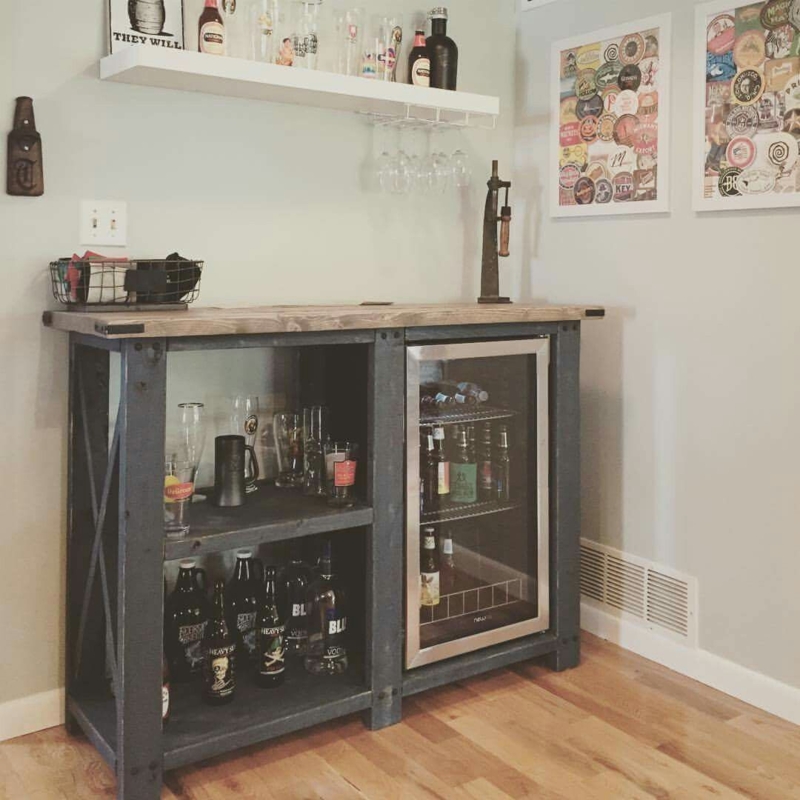 Rustic Home Bar Cabinet with Built-In Fridge