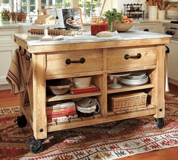 Rustic Kitchen Island on Wheels -