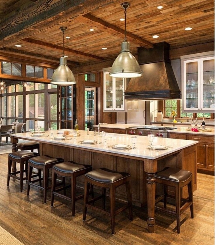 Rustic Kitchen Island with Comfortable Leather Seating