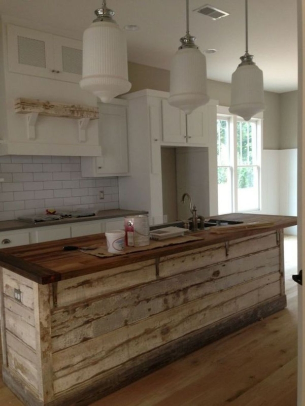 Rustic Kitchen Island with Reclaimed Wood Finish