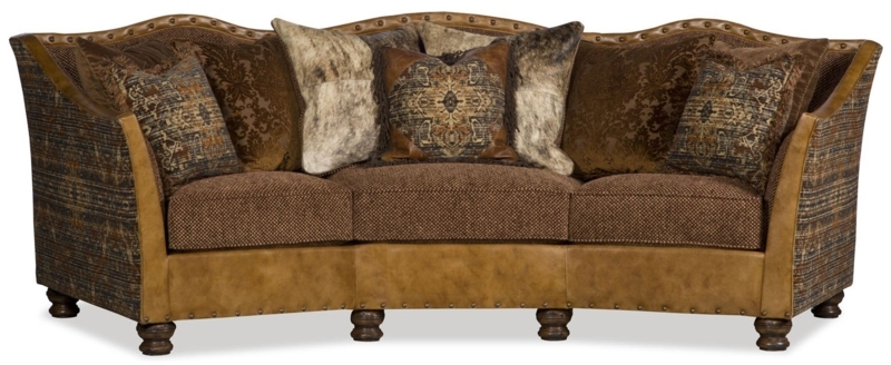 Rustic Leather and Fabric Blend Conversation Sofa