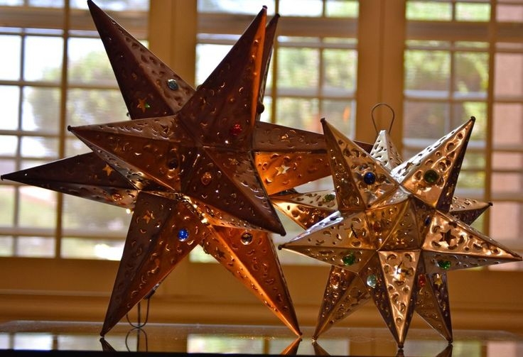 Rustic Moravian Star Light Fixtures with Colorful Marbles