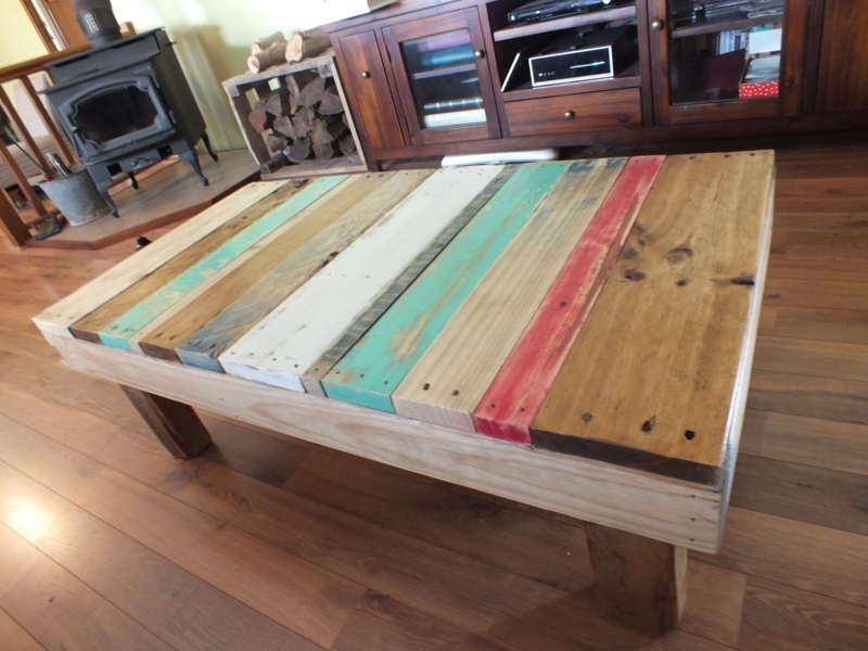 Rustic Multicolor Reclaimed Wood Coffee Table