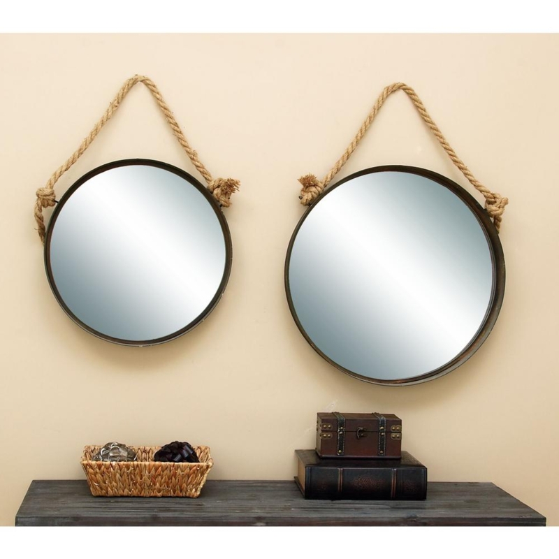 Rustic Nautical Rope Hanging Round Wall Mirrors
