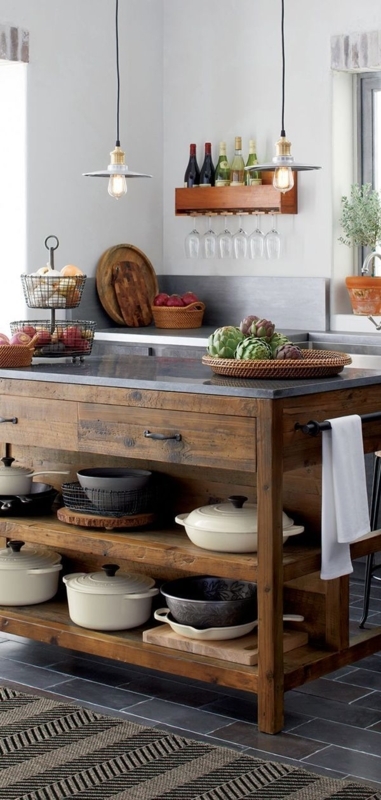 Rustic Oak Kitchen Island with Open Shelving