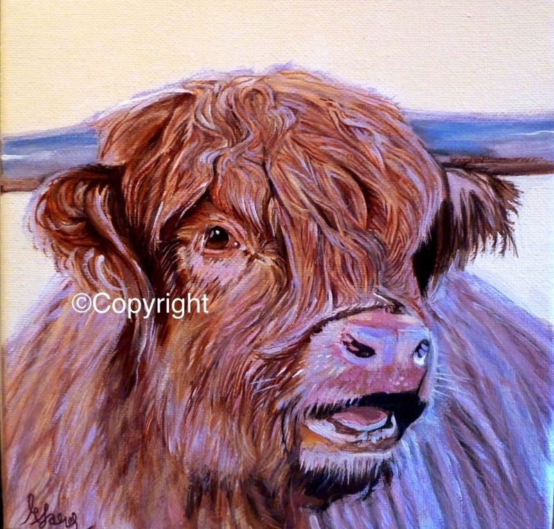 Rustic Scottish Highland Cow Painting Artwork