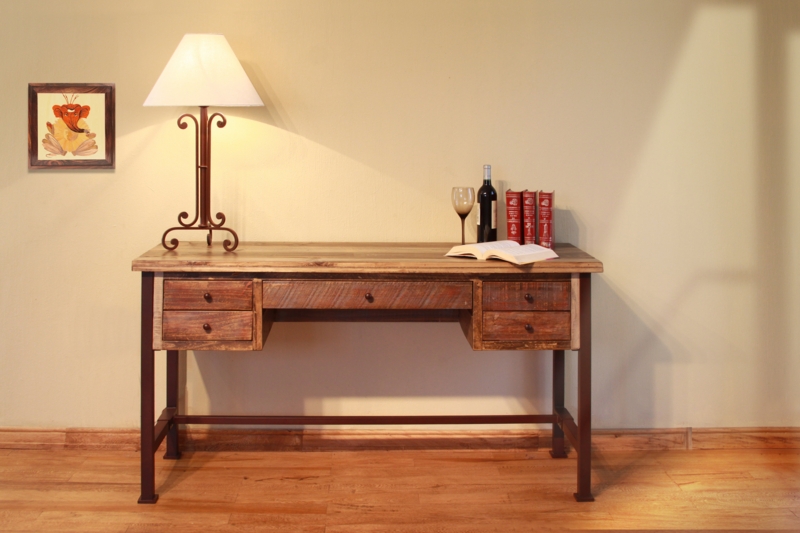 Rustic Solid Wood Desk with Iron Legs