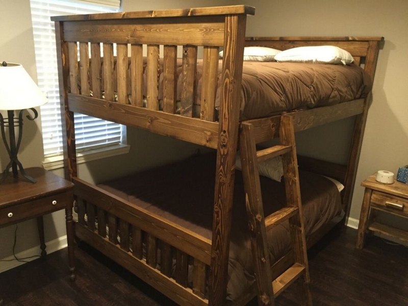 Rustic Solid Wood Queen Size Bunk Bed Frame