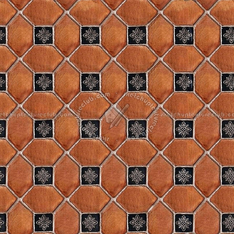 Rustic Terracotta Tiles with Decorative Black Insets