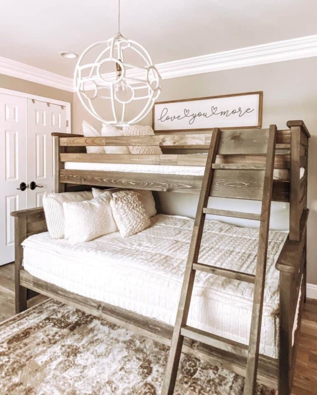 Rustic Twin Over Queen Bunk Bed with Cozy Decor
