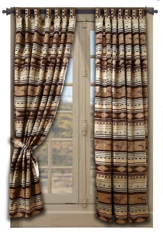 Rustic Western Diamond Mustang Tab Top Curtains