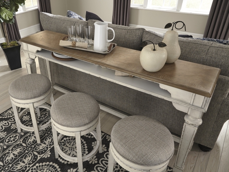 Rustic White Counter Table with Upholstered Bar Stools