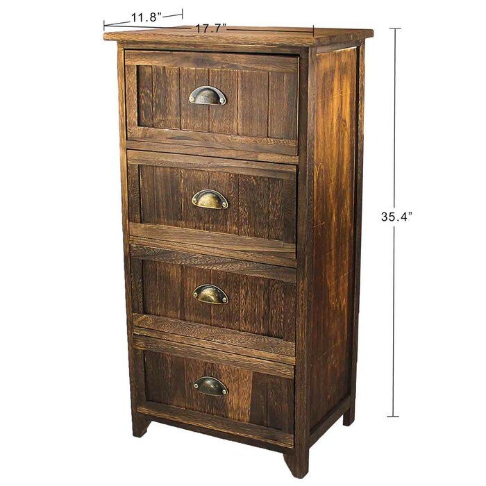Rustic Wooden 4-Drawer Storage Nightstand