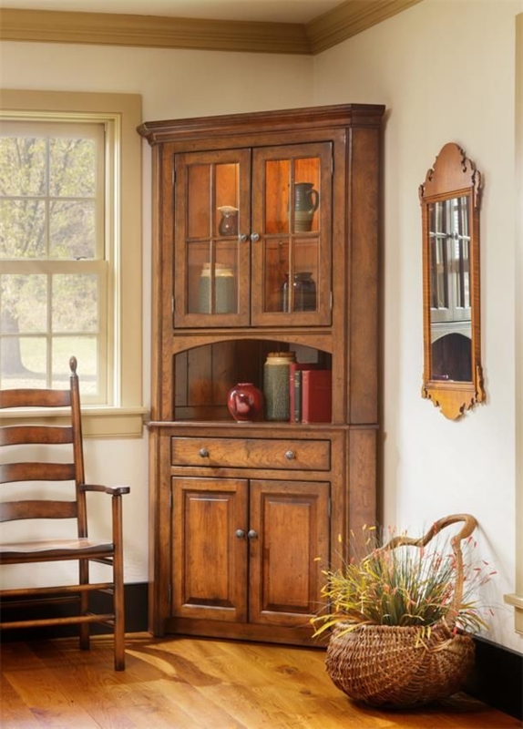 Rustic Wooden Corner Hutch with Classic Design