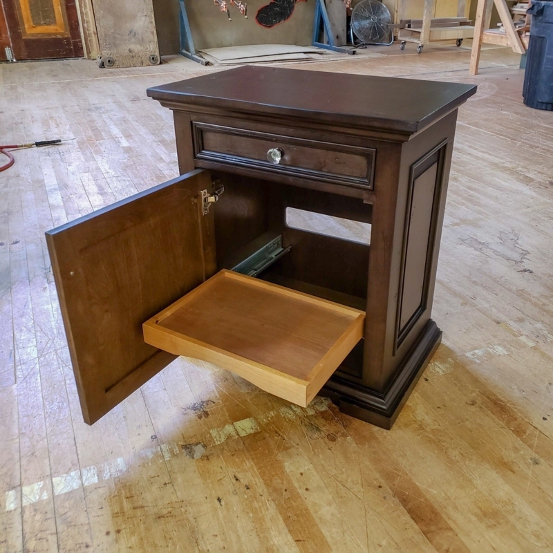 Rustic Wooden Nightstand with Slide-Out Storage
