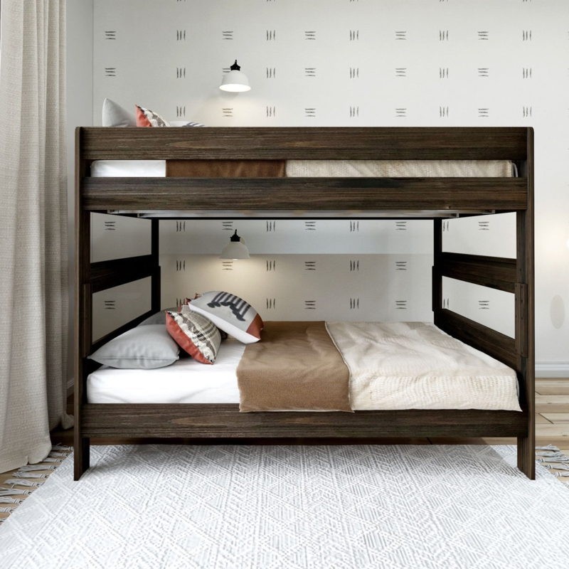 Rustic Wooden Queen Over Queen Bunk Bed Design