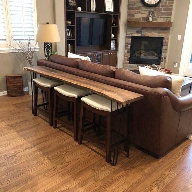 Rustic Wooden Sofa Table with Stools for Living Room