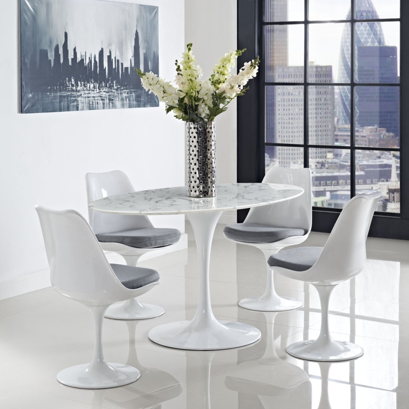 Saarinen Style Oval Marble Tulip Dining Table