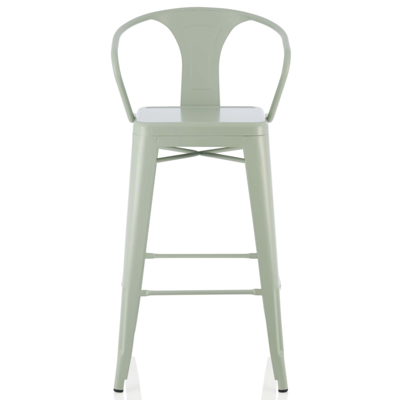 Sage Green Metal High Bar Stool with Backrest