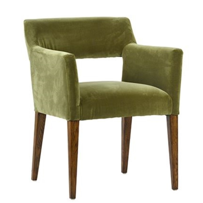 Sage Green Velvet Dining Arm Chair with Oak Legs